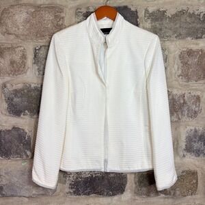 Jones New York Women's 100% Silk Ribbed Blazer Mandarin Collar Off White Size 10